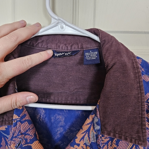 Vintage Krazy Cat Leaf Lightweight Corduroy Collar Button Down Jacket Shacket - Picture 3 of 6